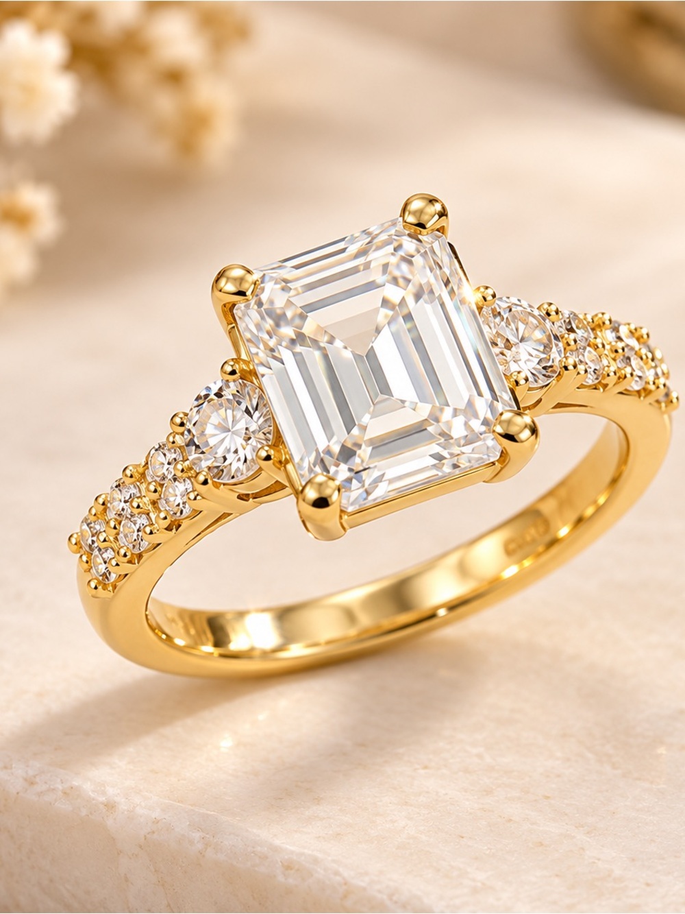 18K Gold Filled Emerald Cut CZ Statement Ring Women Size 7 Engagement Jewelry